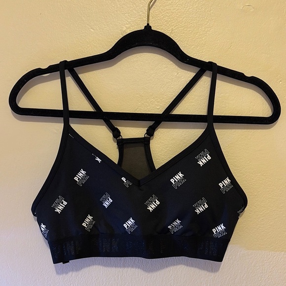 PINK Victoria's Secret Black and White Strappy Sports Bra - Picture 1 of 2